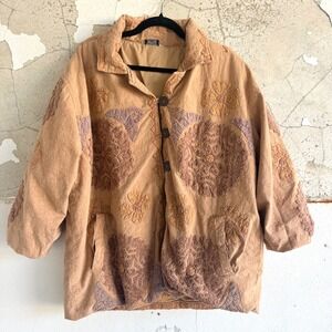 Vintage Boho Jacket Floral Applique Mandala Embroidered 90s Art to Wear Womens L